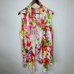 Tianello Floral Cover Up Top Womens XL Washable Silk‎ Sleeveless Cardigan Flowy